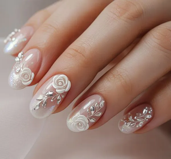 جدیدترین مدل ناخن عروس 1405؛ از مینیمال لاکچری تا شیشهای ظریف! 4 The latest bridal nail design 1