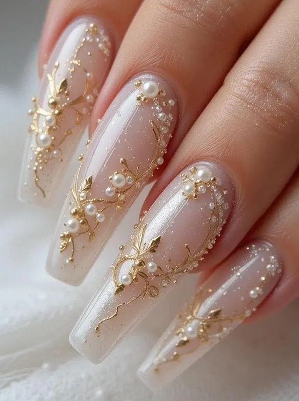جدیدترین مدل ناخن عروس 1405؛ از مینیمال لاکچری تا شیشهای ظریف! 15 The latest bridal nail design 13