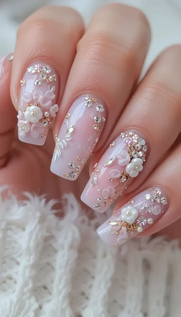 جدیدترین مدل ناخن عروس 1405؛ از مینیمال لاکچری تا شیشهای ظریف! 25 The latest bridal nail design 20