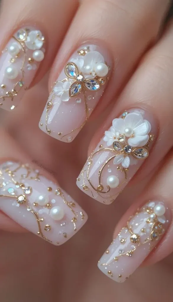 جدیدترین مدل ناخن عروس 1405؛ از مینیمال لاکچری تا شیشهای ظریف! 32 The latest bridal nail design 30