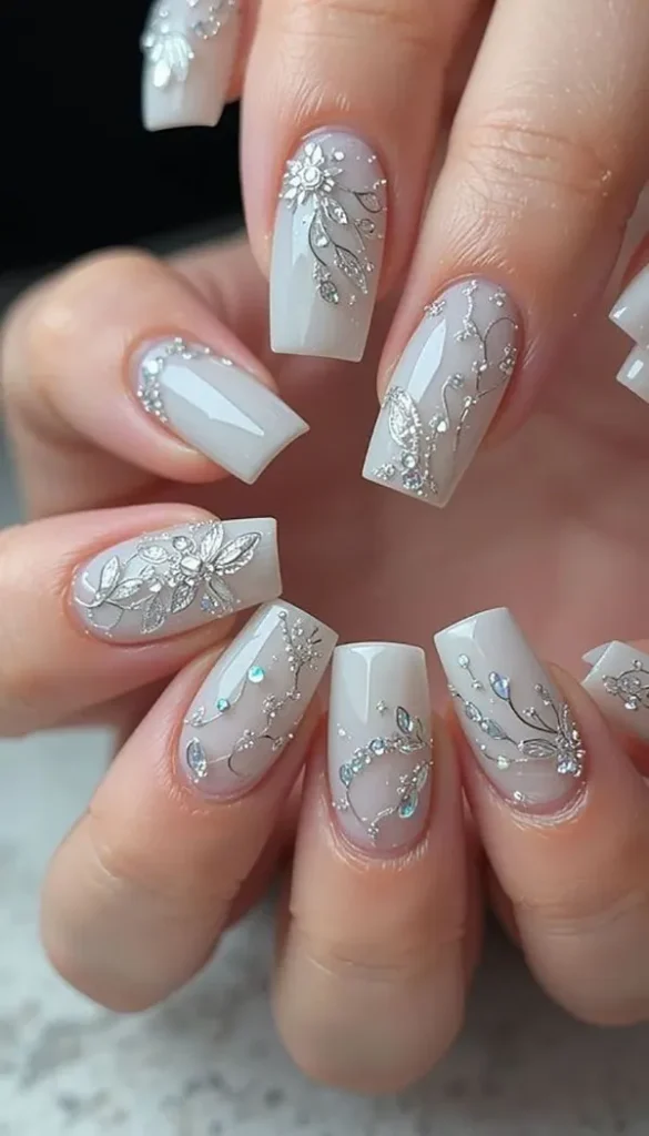 جدیدترین مدل ناخن عروس 1405؛ از مینیمال لاکچری تا شیشهای ظریف! 8 The latest bridal nail design 4