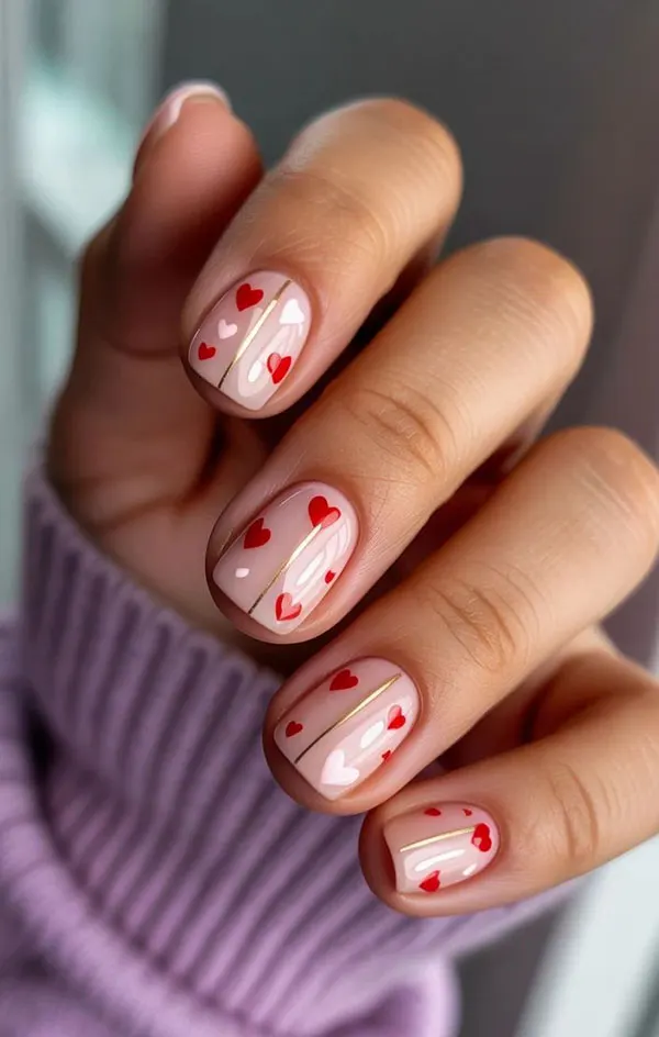 طرح ناخن ولنتاین 2026؛ مینیمال، قرمز یا کروم؟ کدوم امسال ترندتره؟ 17 Valentines Day nail design 13