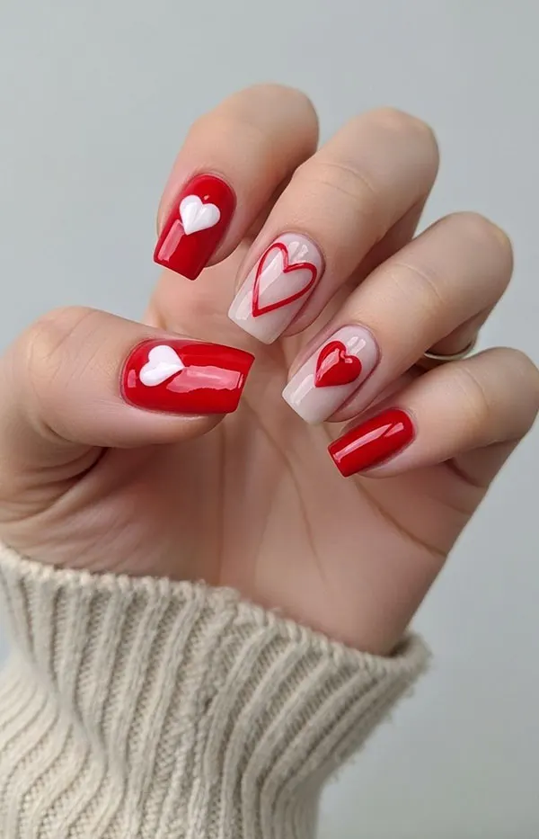 طرح ناخن ولنتاین 2026؛ مینیمال، قرمز یا کروم؟ کدوم امسال ترندتره؟ 29 Valentines Day nail design 25
