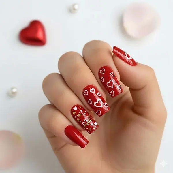 طرح ناخن ولنتاین 2026؛ مینیمال، قرمز یا کروم؟ کدوم امسال ترندتره؟ 8 Valentines Day nail design 4