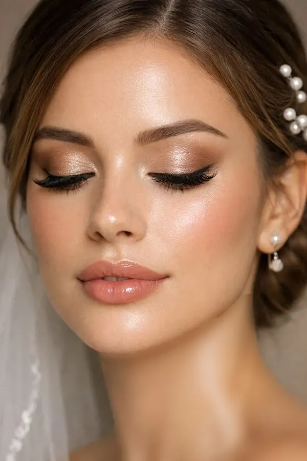 مدل آرایش عروس قشنگ و زیبا 2026؛ با لب نود، چشم گرم و پوست شفاف! 10 Beautiful bridal makeup 6