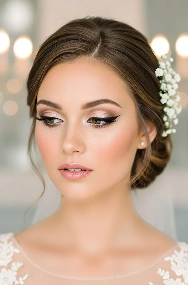 مدل آرایش عروس قشنگ و زیبا 2026؛ با لب نود، چشم گرم و پوست شفاف! 12 Beautiful bridal makeup 8
