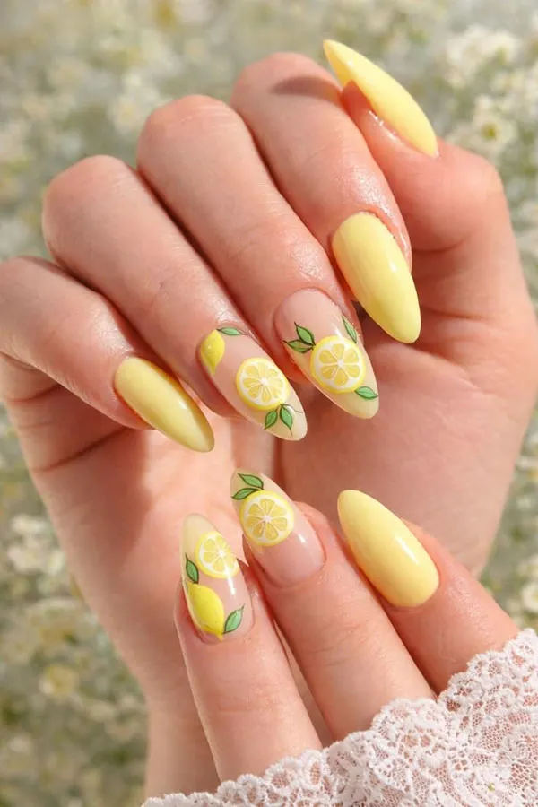 30 طرح ناخن لیمویی جدید؛از فرنچ ظریف تا مدلهای براق تابستونی! 26 Lemon nail design 26