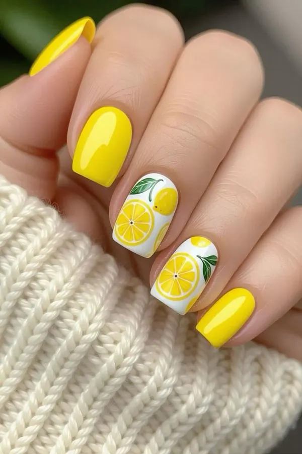 30 طرح ناخن لیمویی جدید؛از فرنچ ظریف تا مدلهای براق تابستونی! 7 Lemon nail design 5
