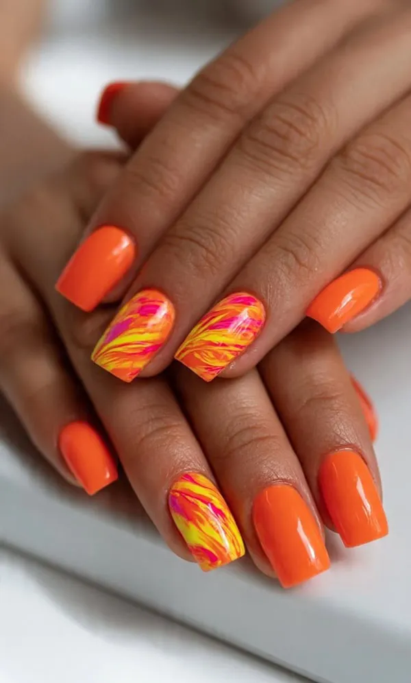 35 مدل ناخن نارنجی ملایم و جیغ؛ شاد، خاص و خیلی پینترستی! 5 Orange nail model 1