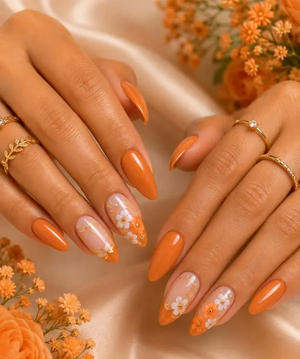 35 مدل ناخن نارنجی ملایم و جیغ؛ شاد، خاص و خیلی پینترستی! 21 Orange nail model 17