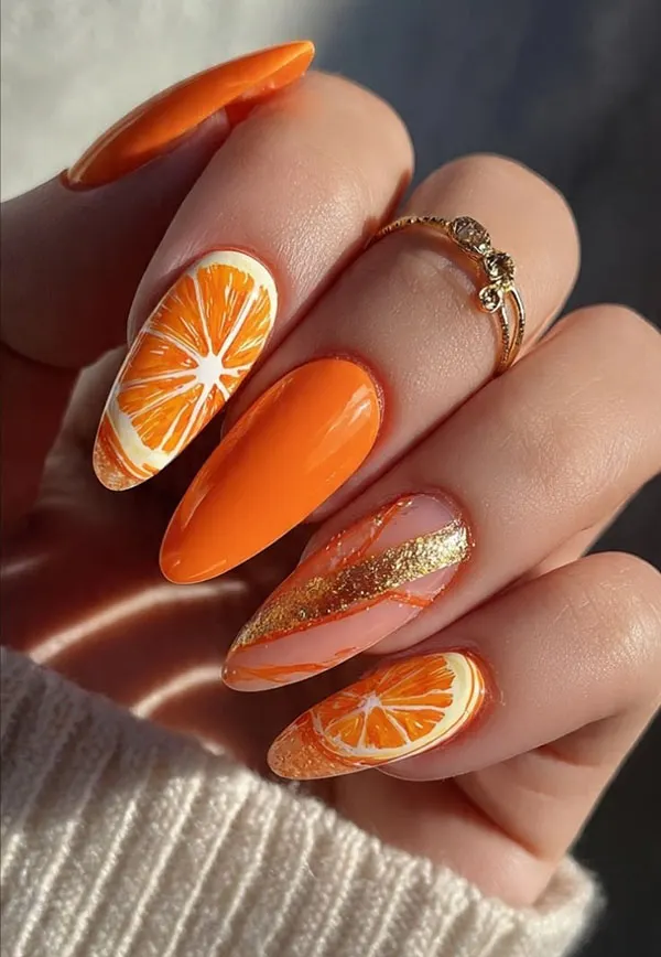 35 مدل ناخن نارنجی ملایم و جیغ؛ شاد، خاص و خیلی پینترستی! 32 Orange nail model 28