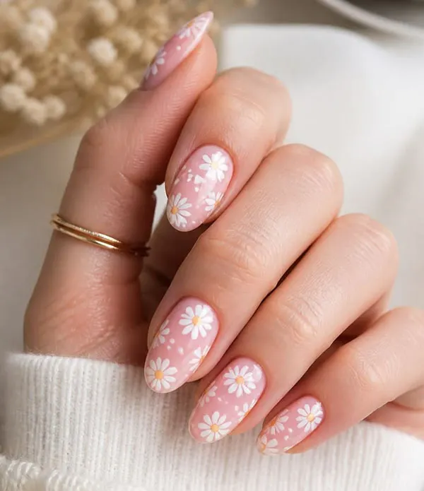 32 طرح گل روی ناخن؛ از بابونه مینیمال تا شکوفههای کرهای! 15 Floral nail art design 13