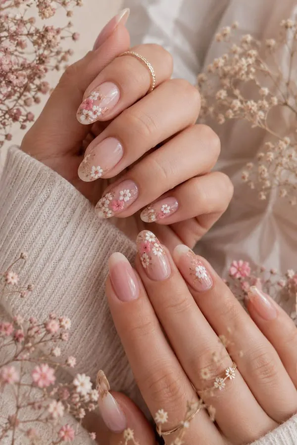 32 طرح گل روی ناخن؛ از بابونه مینیمال تا شکوفههای کرهای! 31 Floral nail art design 26