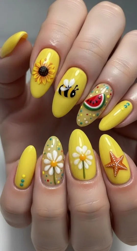 35 طرح ناخن تابستانی دخترانه فانتزی که حس تعطیلات را روی دستها میآورد! 27 Whimsical summer nail designs for girls 22