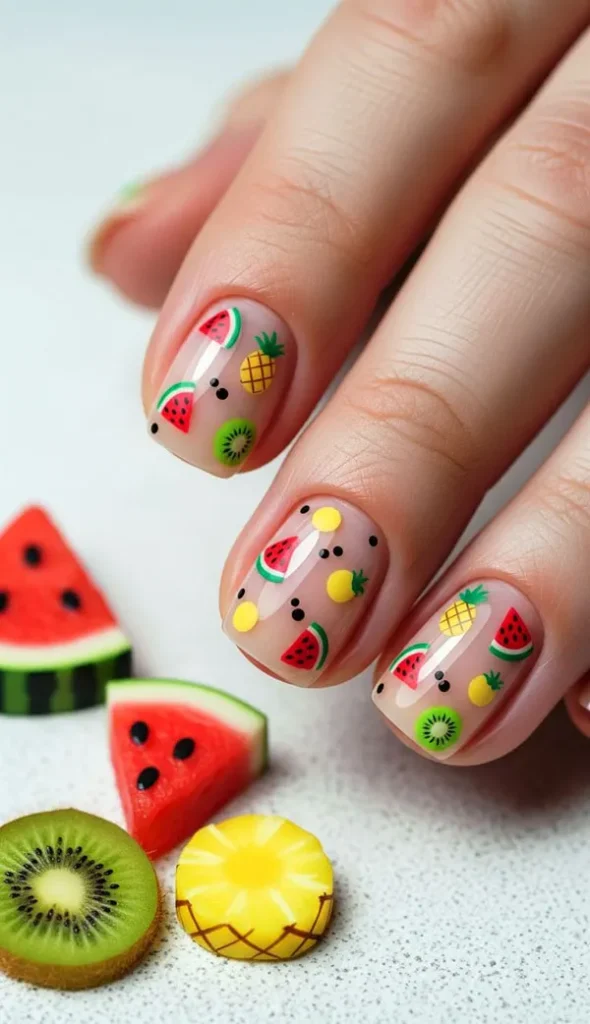 35 طرح ناخن تابستانی دخترانه فانتزی که حس تعطیلات را روی دستها میآورد! 32 Whimsical summer nail designs for girls 27