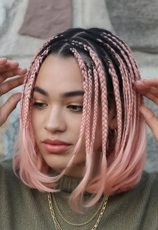 Braiding short hair with added colored hair extensions 2