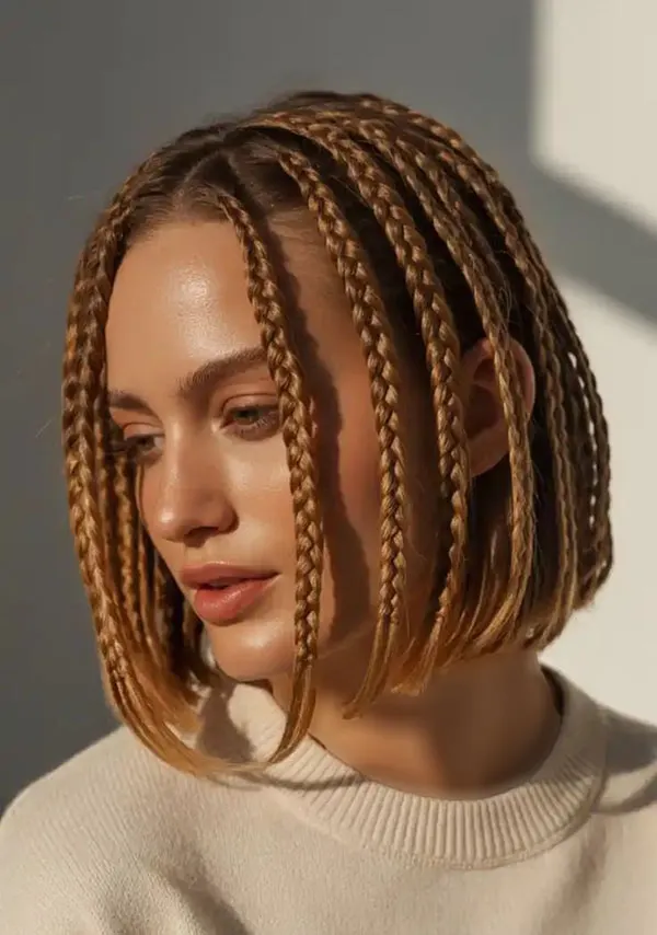 Braiding short hair with added colored hair extensions 21