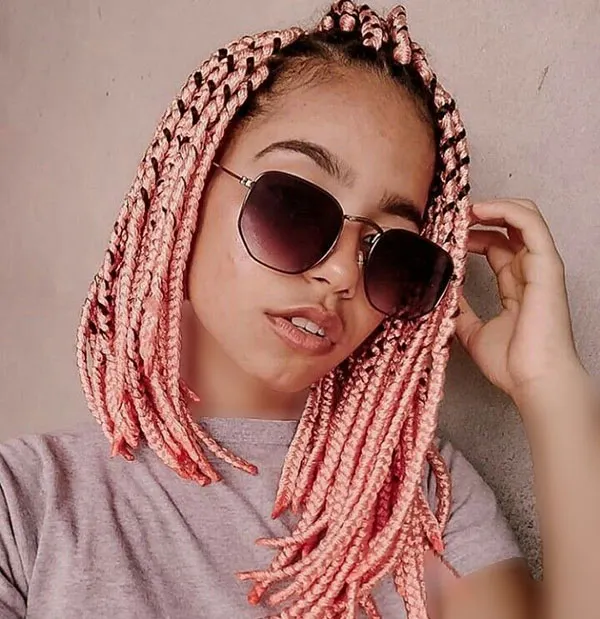 Braiding short hair with added colored hair extensions 27
