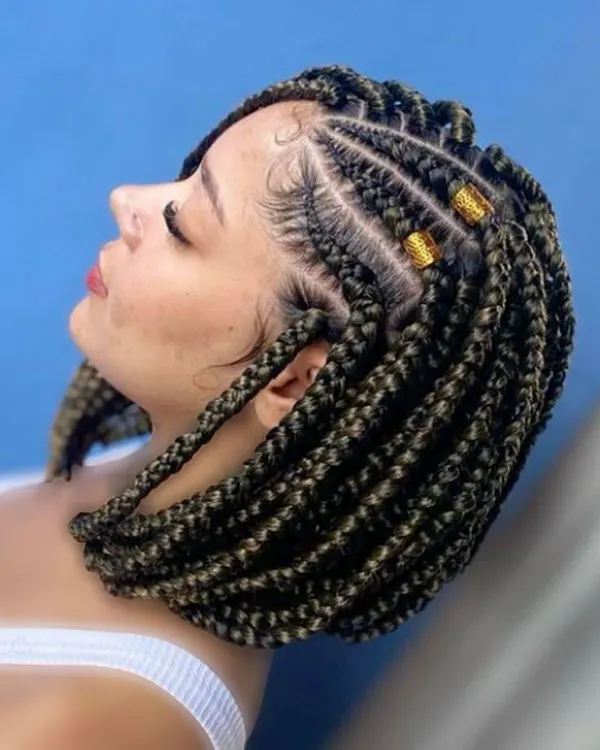 Braiding short hair with added colored hair extensions 31