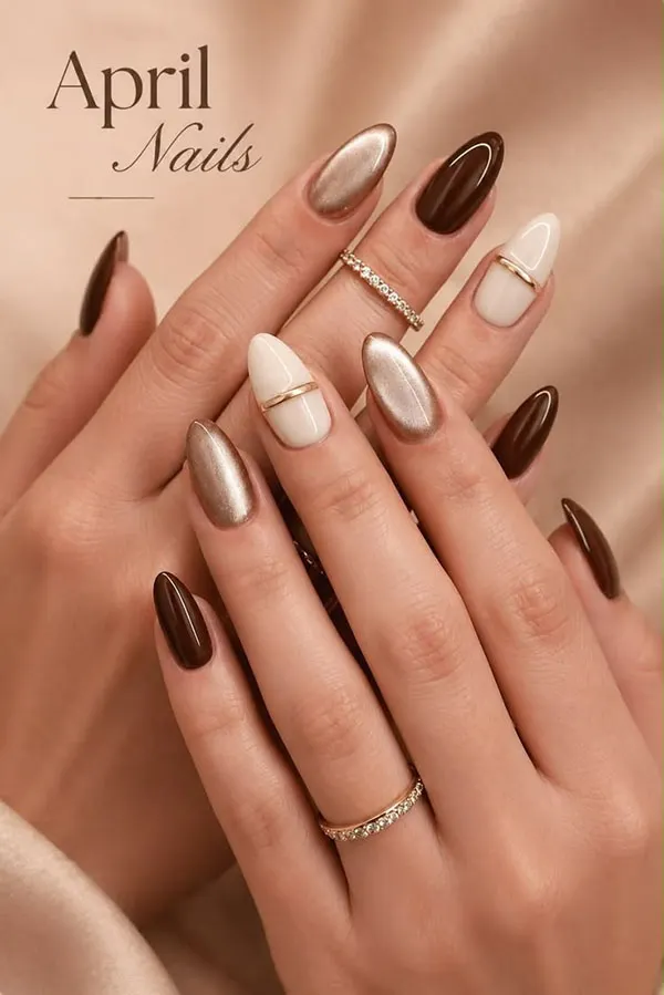 34 ایده کاشت ناخن کروم دخترانه؛ وقتی دستت زیر نور، خودش میدرخشه! 21 Chrome nail extensions 20