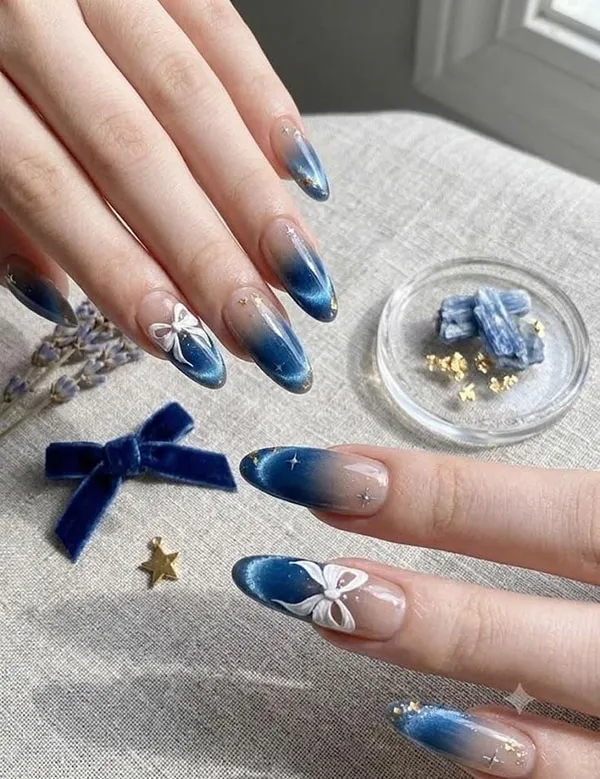 Dark and light blue nail designs 26