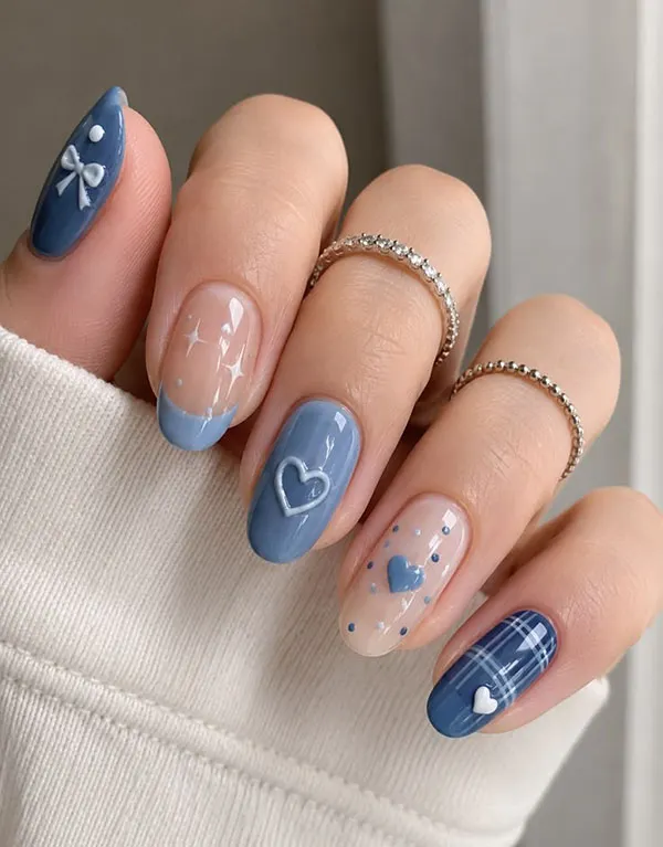 Dark and light blue nail designs 5