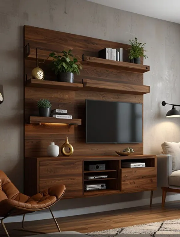 Decor behind the TV with wood 1
