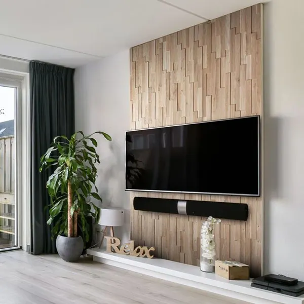 Decor behind the TV with wood 10