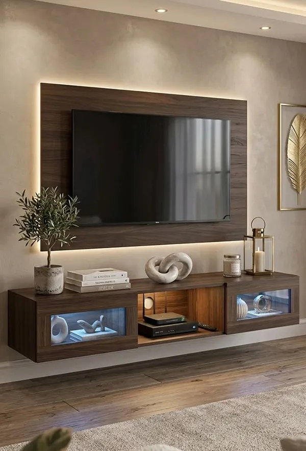 Decor behind the TV with wood 13