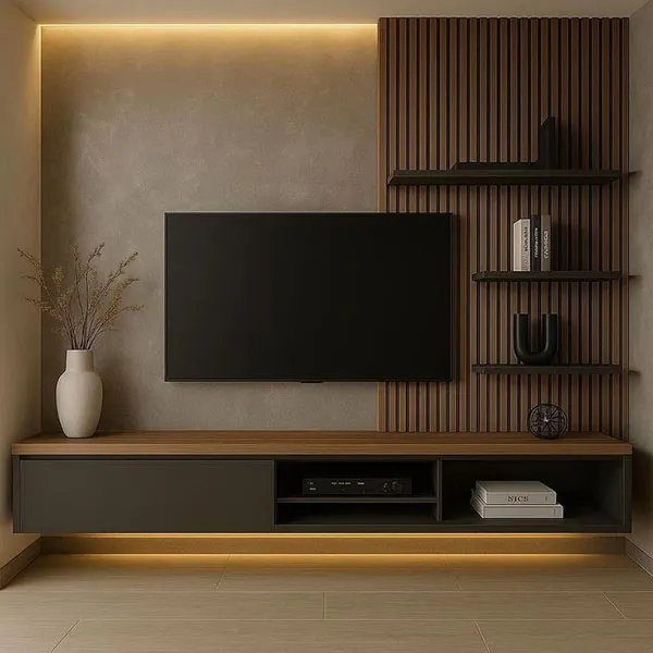 Decor behind the TV with wood 14