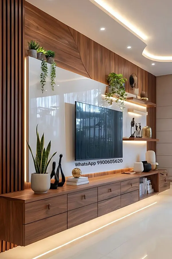 Decor behind the TV with wood 19