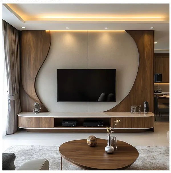 Decor behind the TV with wood 2