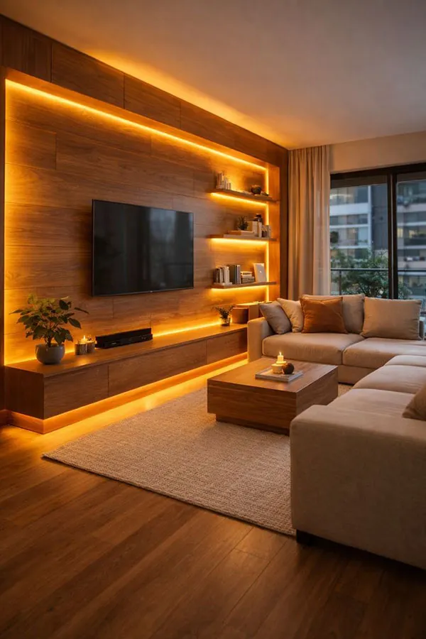 Decor behind the TV with wood 20