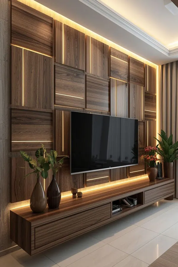 Decor behind the TV with wood 21