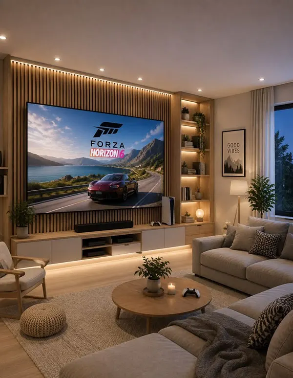 Decor behind the TV with wood 22