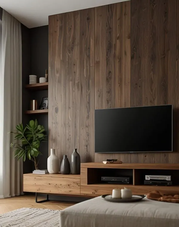Decor behind the TV with wood 24