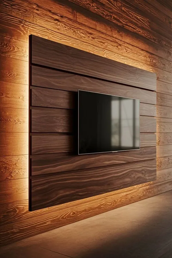 Decor behind the TV with wood 28