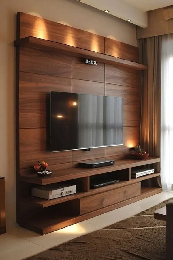 Decor behind the TV with wood 3