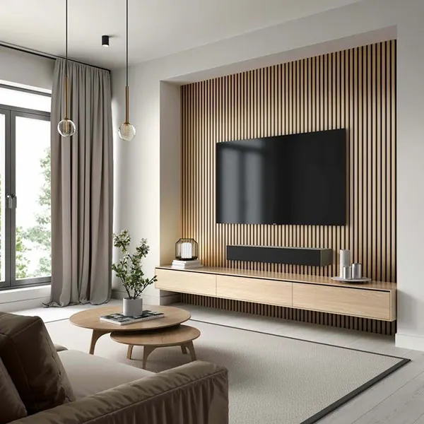 Decor behind the TV with wood 30