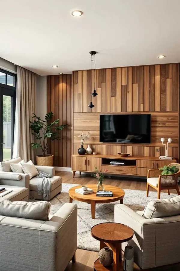 Decor behind the TV with wood 4
