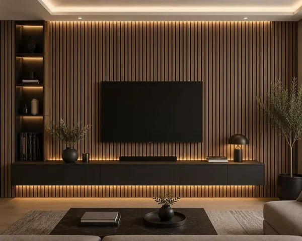 Decor behind the TV with wood 5
