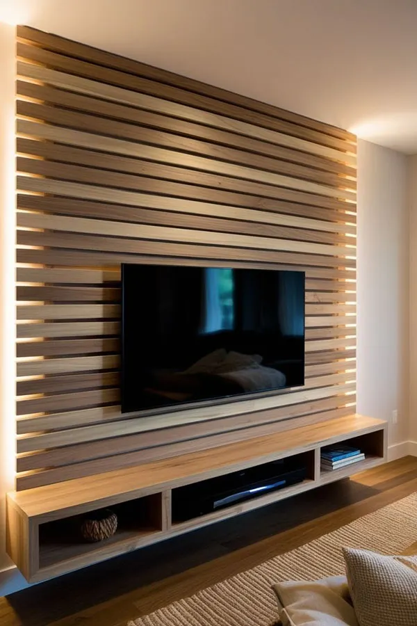 Decor behind the TV with wood 8