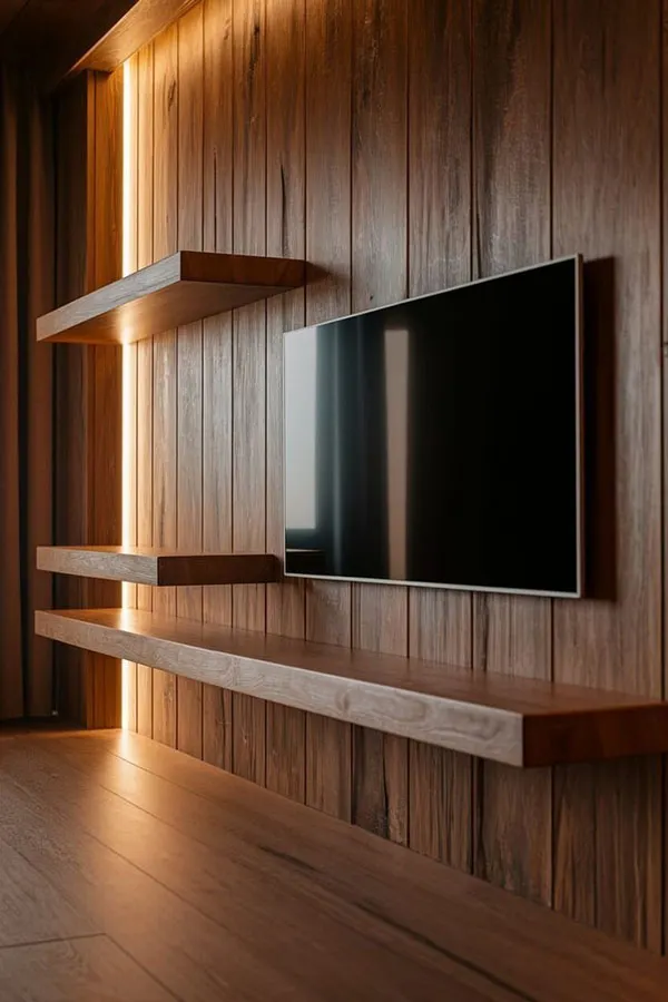 Decor behind the TV with wood 9