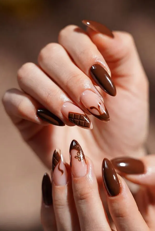 Chocolate themed nail design 4