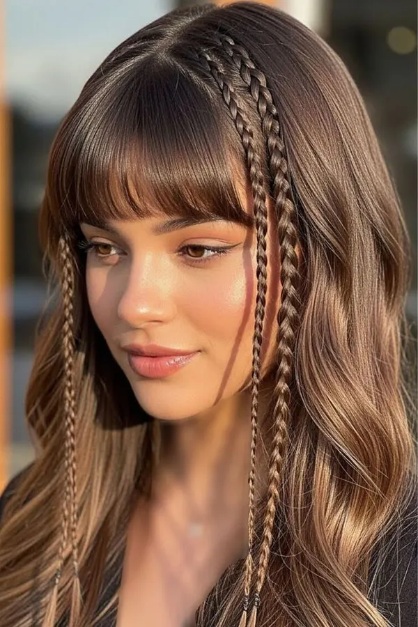 32 مدل بافت مو جلوی سر با موی باز؛ ایدههایی که با چند رشته مو کل استایل را عوض میکنند! 12 Front hair braid with loose hair 10