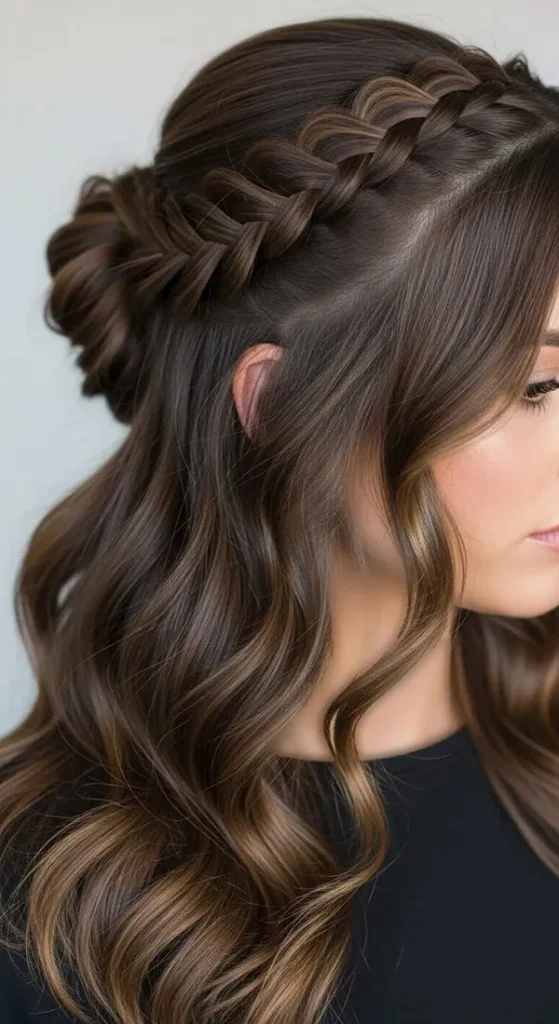 32 مدل بافت مو جلوی سر با موی باز؛ ایدههایی که با چند رشته مو کل استایل را عوض میکنند! 32 Front hair braid with loose hair 17
