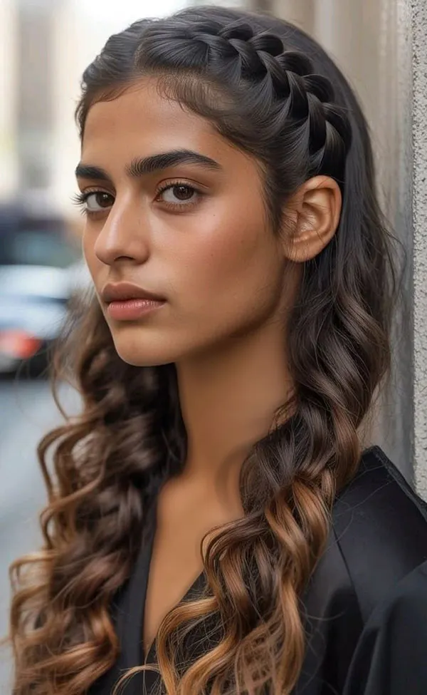 32 مدل بافت مو جلوی سر با موی باز؛ ایدههایی که با چند رشته مو کل استایل را عوض میکنند! 24 Front hair braid with loose hair 23