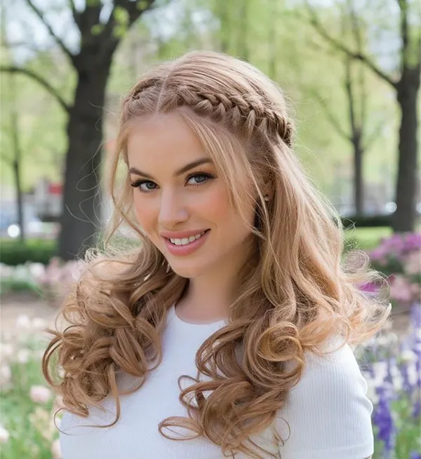32 مدل بافت مو جلوی سر با موی باز؛ ایدههایی که با چند رشته مو کل استایل را عوض میکنند! 4 Front hair braid with loose hair 3