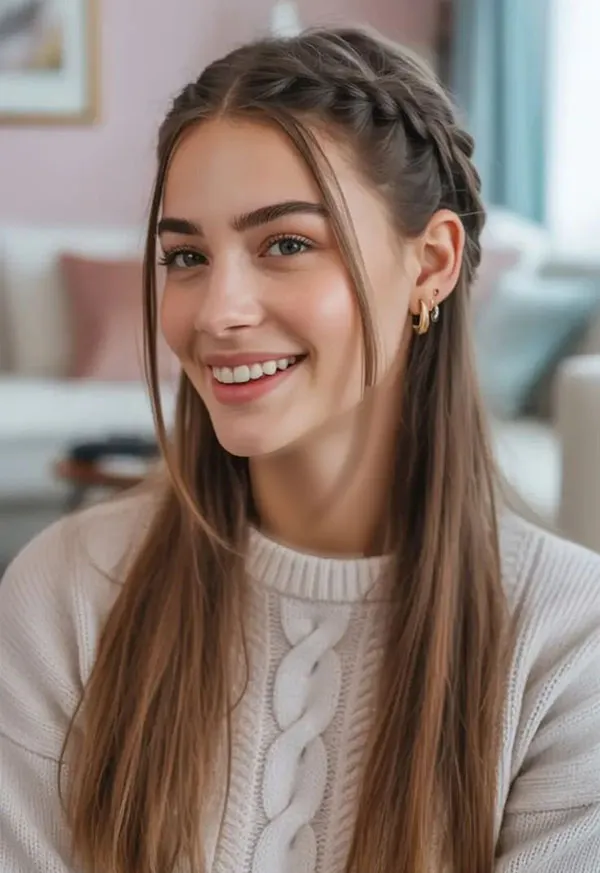32 مدل بافت مو جلوی سر با موی باز؛ ایدههایی که با چند رشته مو کل استایل را عوض میکنند! 13 Front hair braid with loose hair 9