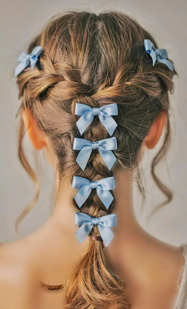 30 مدل بافت مو با روبان؛ ایدههای دخترانهای که یک بافت ساده را خاص میکنند! 15 Hair braiding with ribbon 11